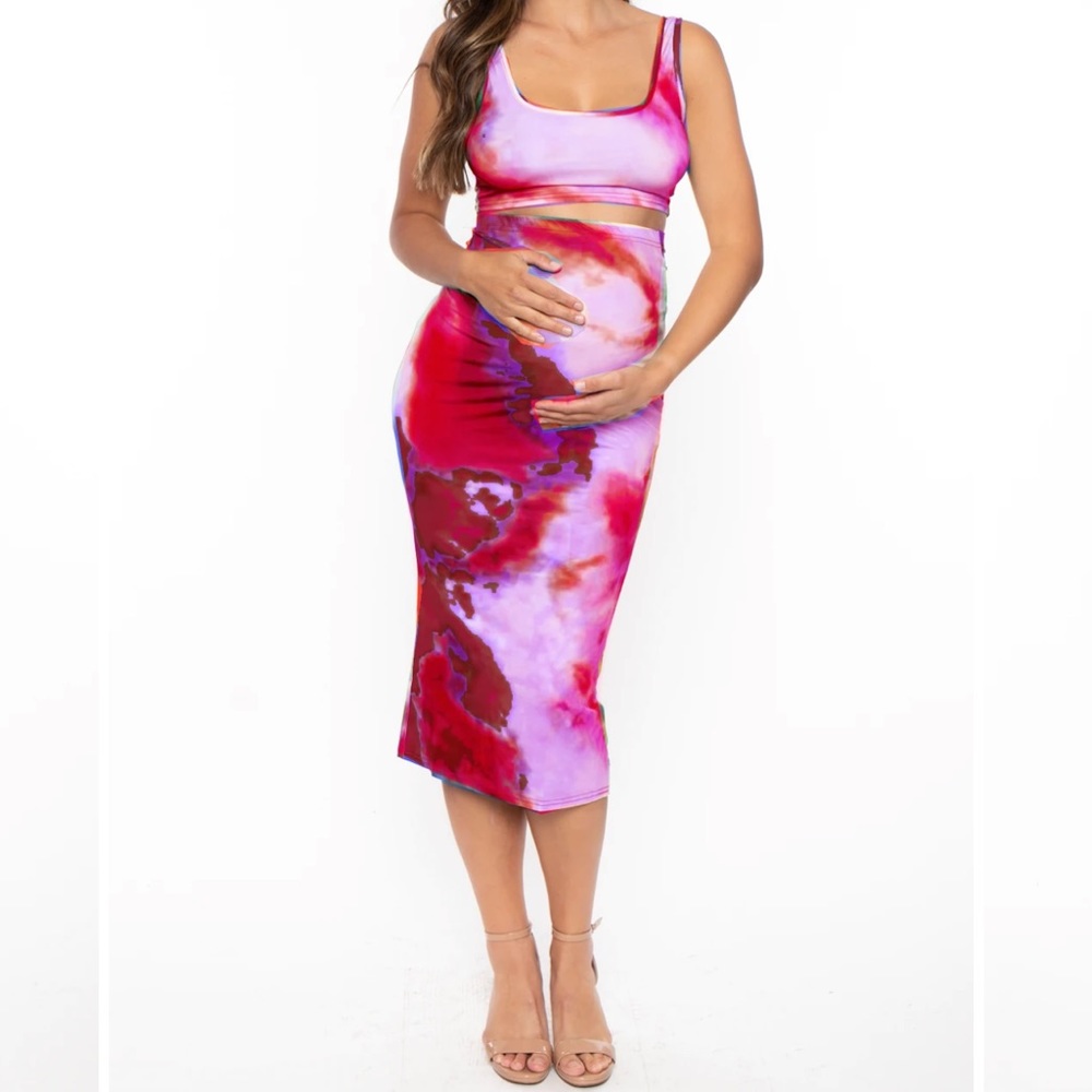 Bump Biddy Maternity Sadie Tie-Dye Wash Matching Set in Pink Floral - NWT